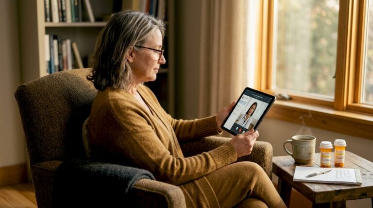 Patient in home on telehealth video call
