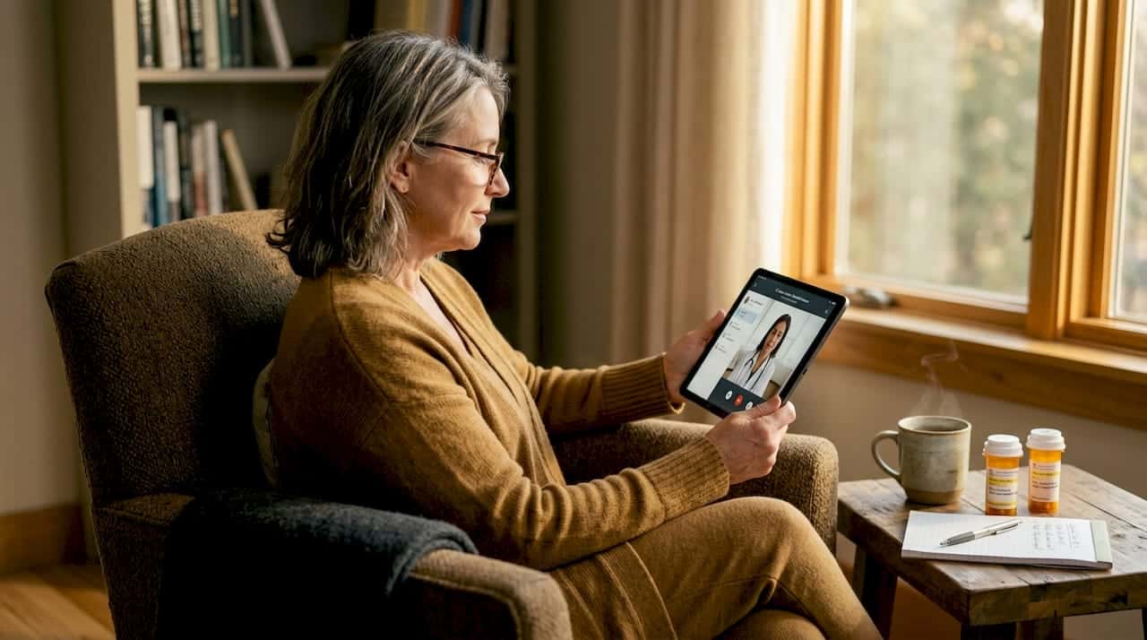 Patient in home on telehealth video call