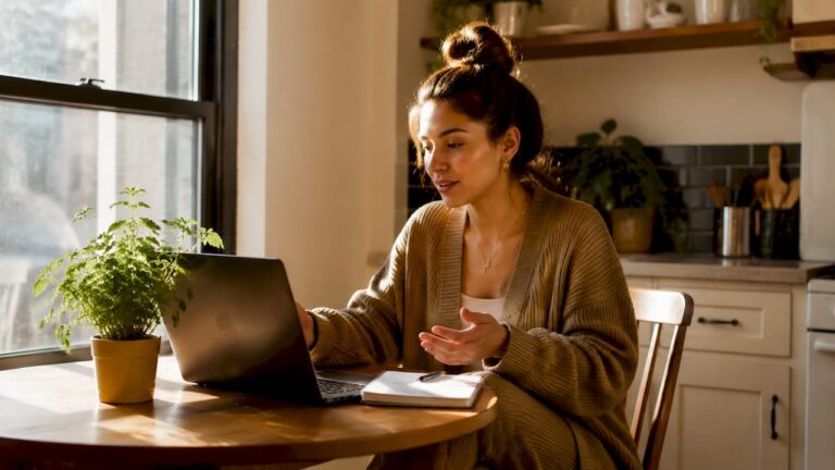 Woman having telehealth video consultation at home