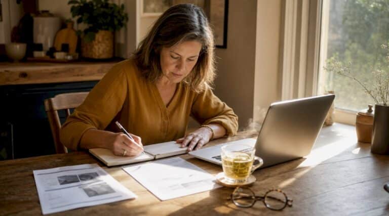 Woman preparing for online health consultation at desk