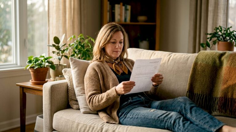 Patient reviewing telehealth prescription at home desk.