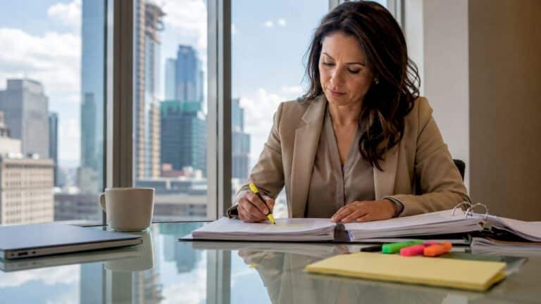 Compliance officer reviewing telehealth regulation documents