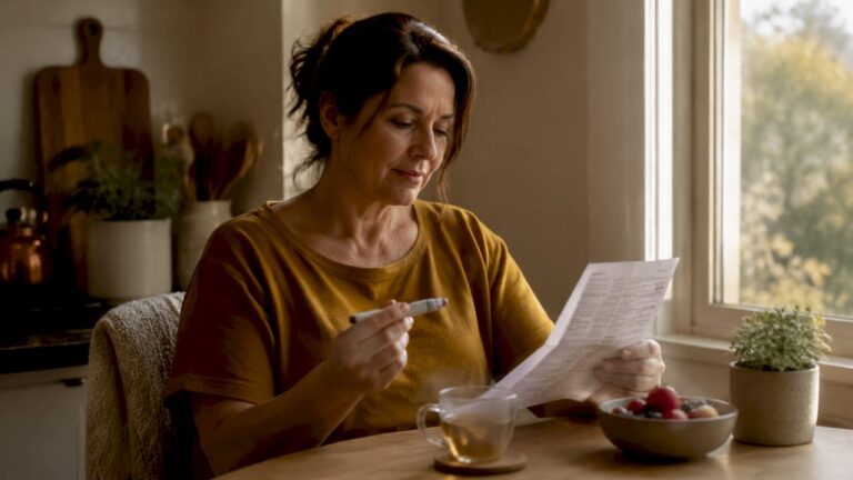 Woman preparing GLP-1 injection at home desk