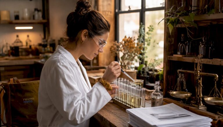 Lab technician performing medication purity testing