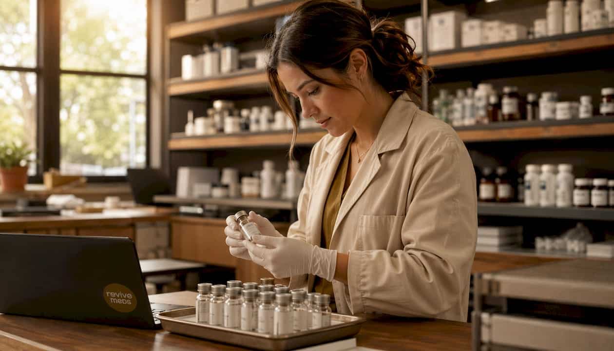 Pharmacist performing medication quality inspection