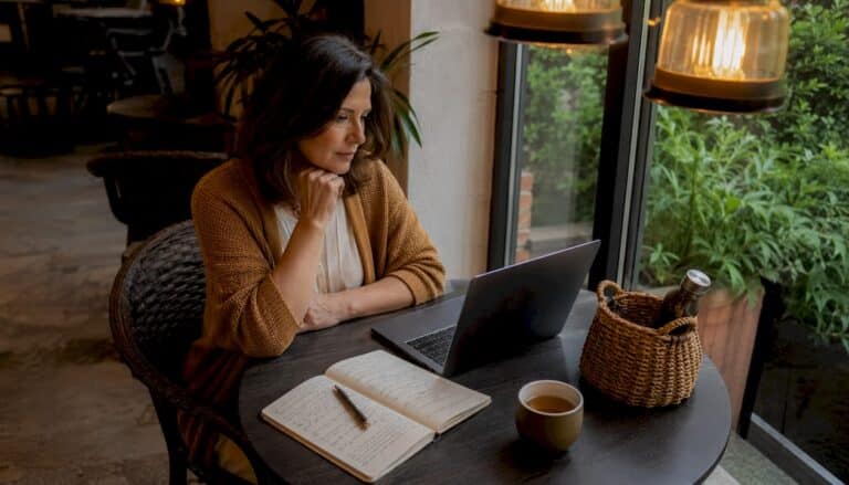 Woman having telehealth hormone therapy consultation