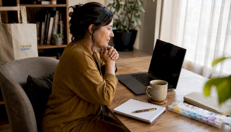 Patient having telehealth medication management appointment