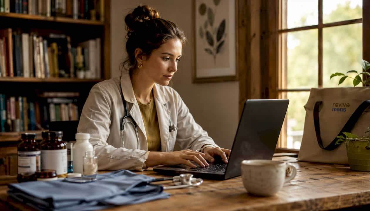Clinician researching telehealth medication clinics
