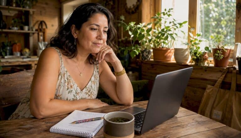 Woman engaging in telehealth consultation at home