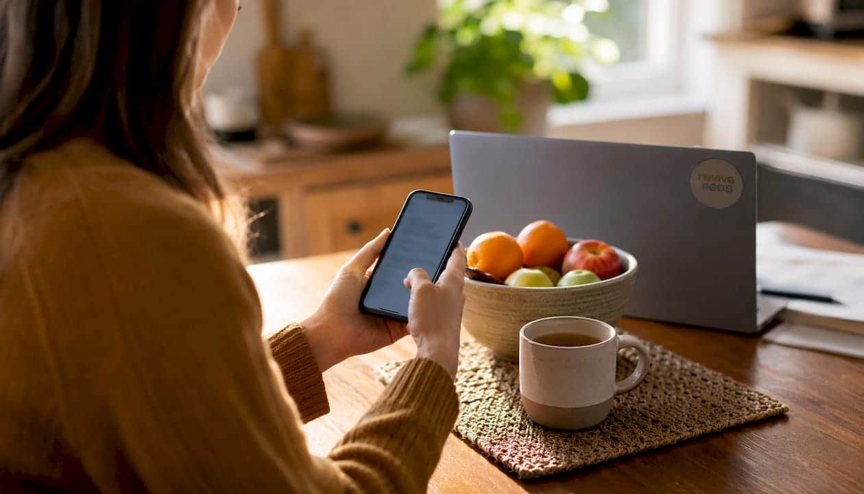 Hands checking telehealth provider app on phone