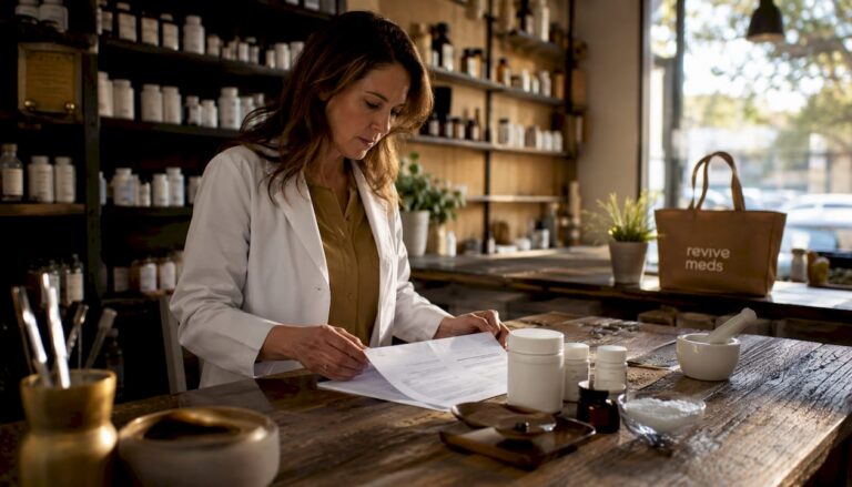 Pharmacist reviewing compounding regulations