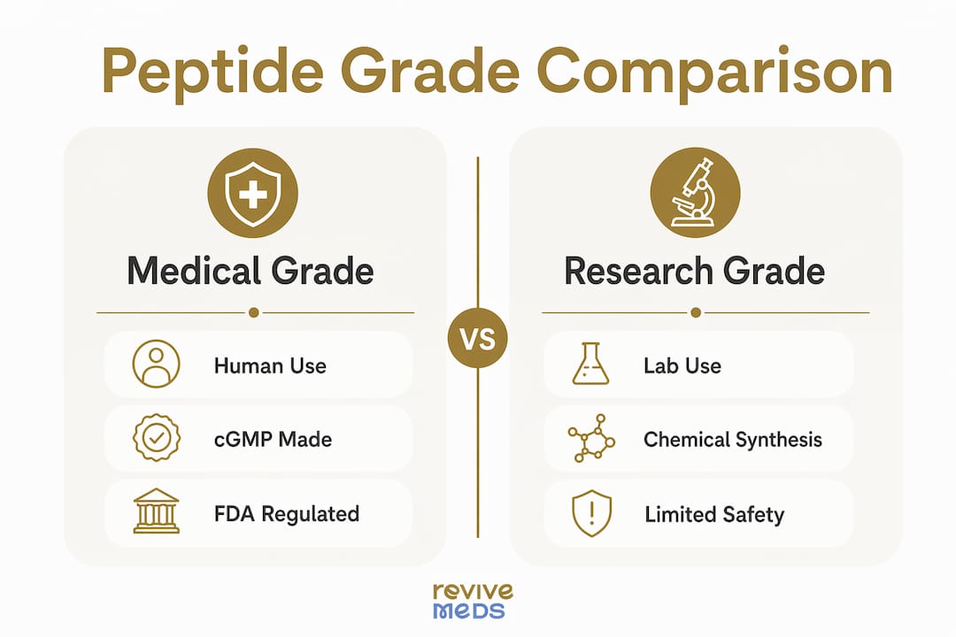 Infographic comparing medical-grade and research-grade peptides