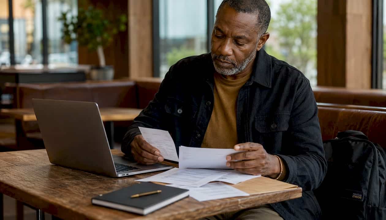 Hands sorting telehealth claim documents