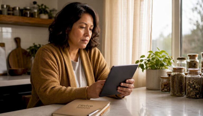 Woman completing telehealth session at home