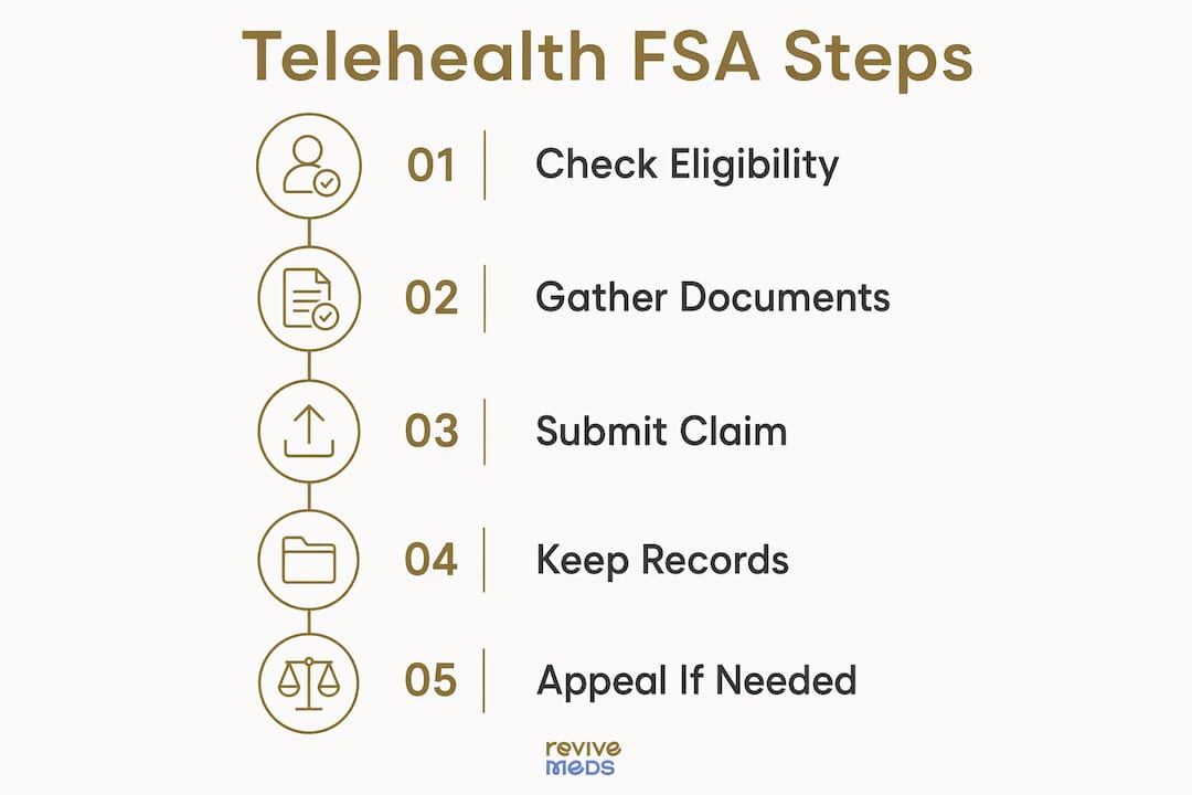 Infographic showing telehealth FSA claim process steps