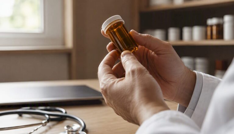 Hands holding a thyroid medication bottle
