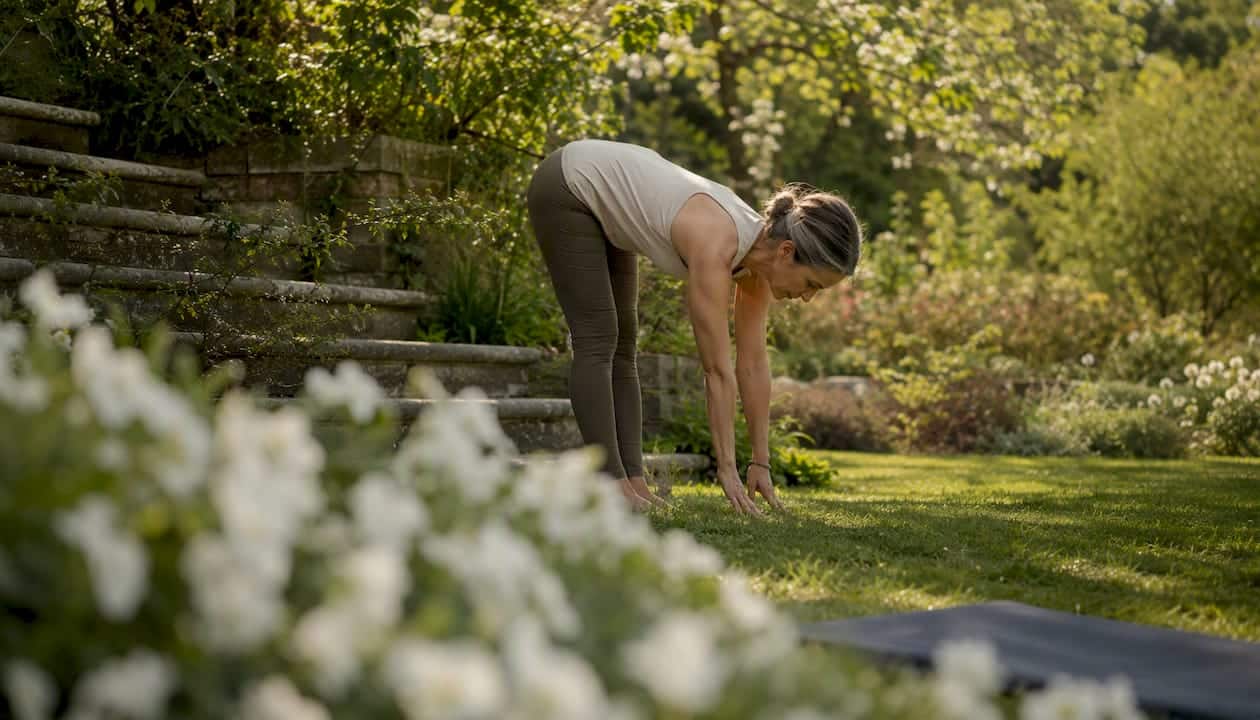 Woman stretching during morning exercise outdoors