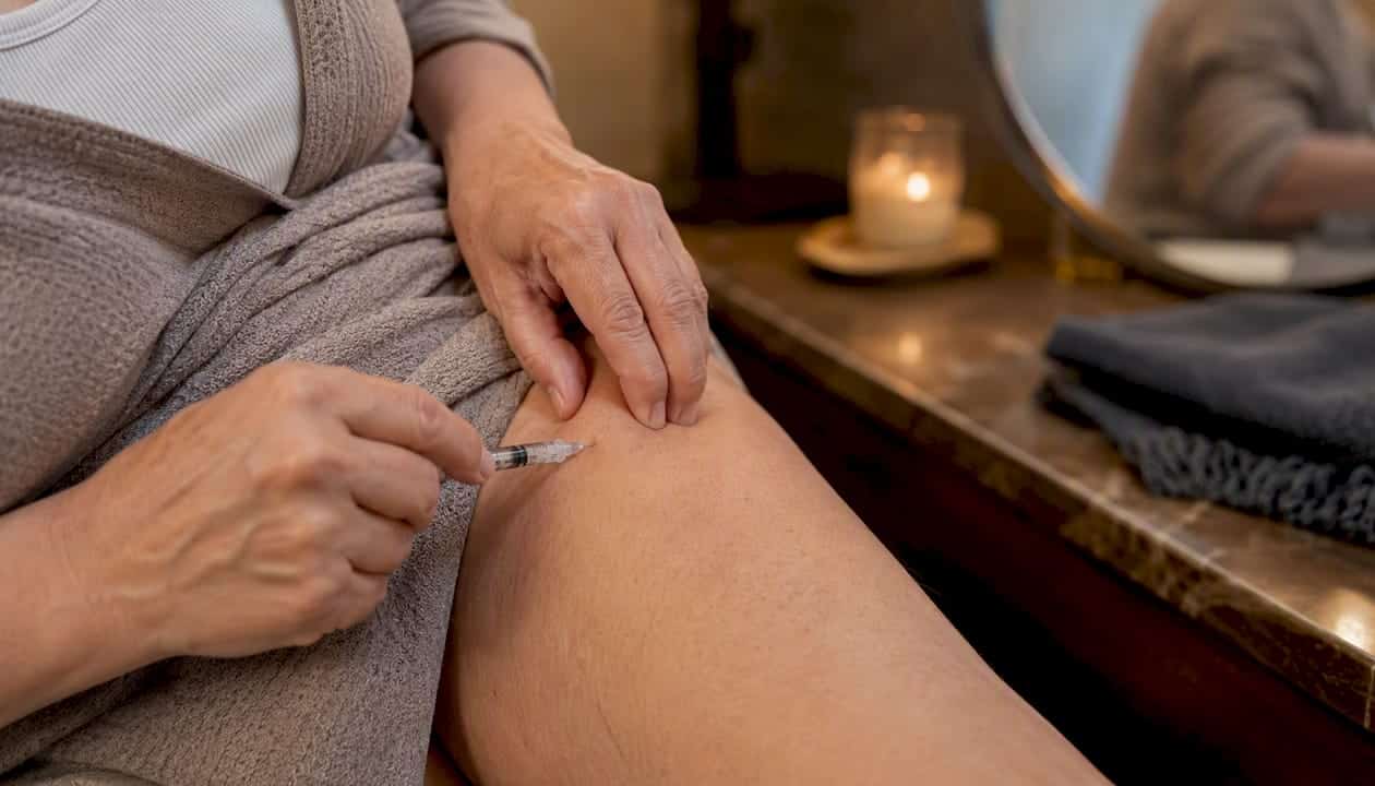 Hands injecting hormone therapy