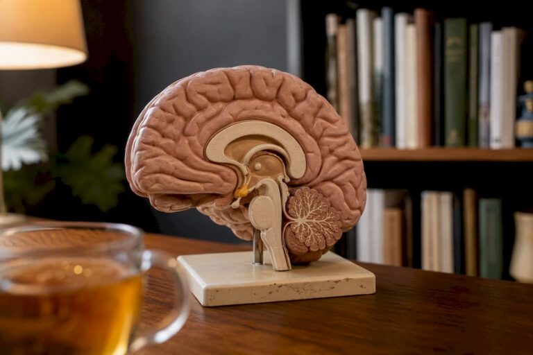 Anatomical brain model highlighting hypothalamus
